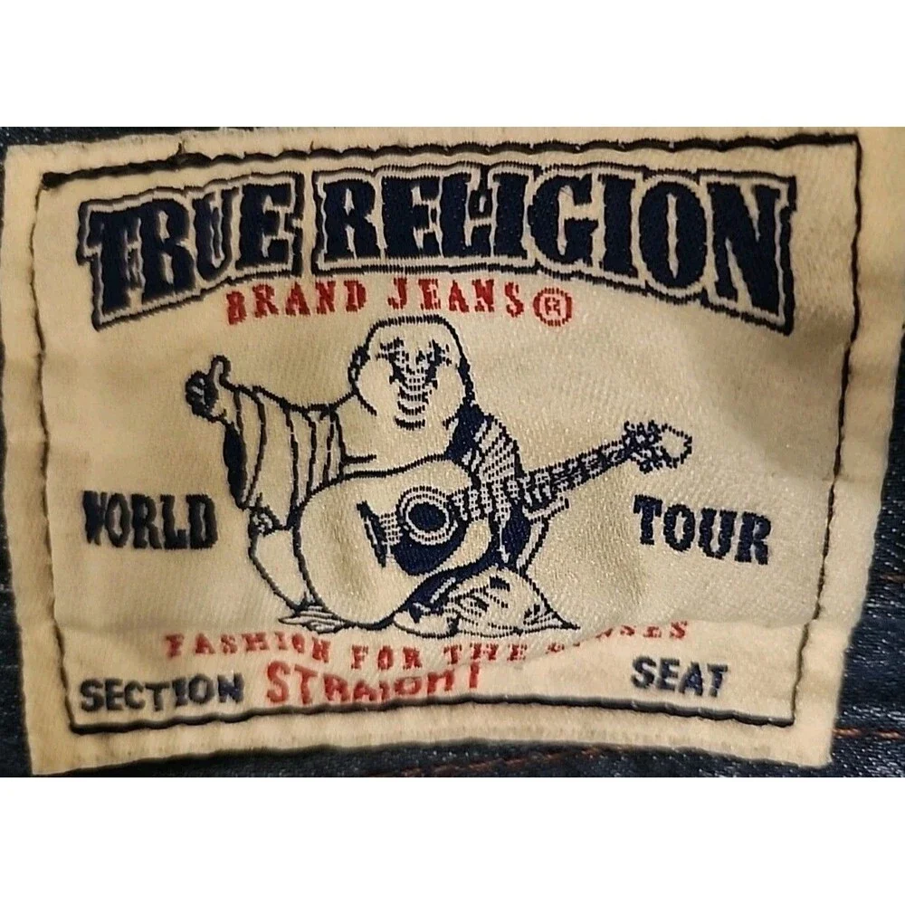 True Religion Jeans Blue Made in USA Size 40 Heavy Brown Stitching Y2K